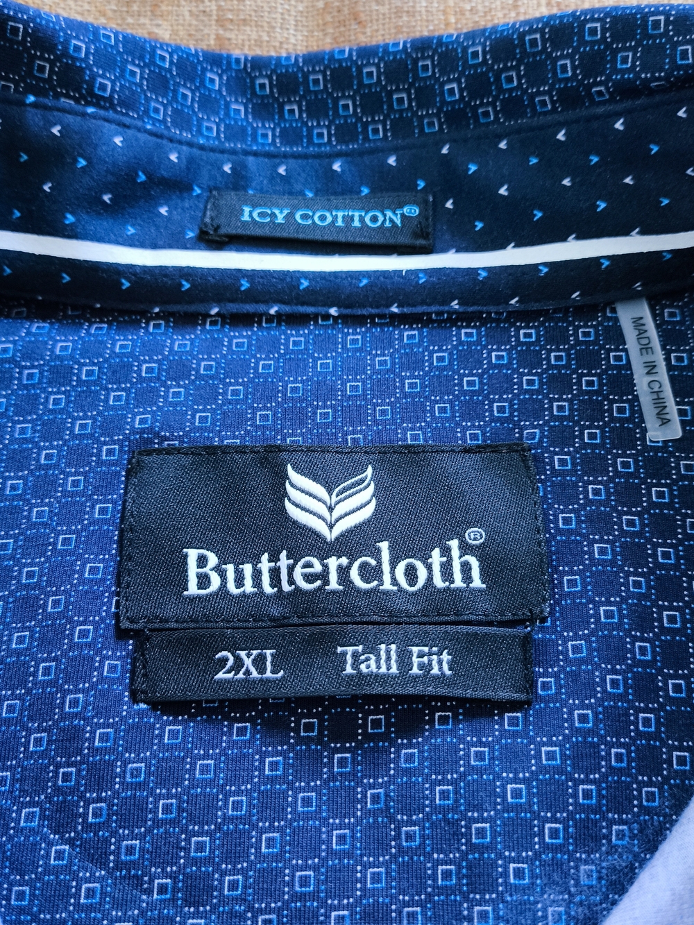 Buttercloth Icy Cotton Men's Blue Micro-Pattern Button-Up Shirt Size 2XL Tallfit - Picture 3 of 10